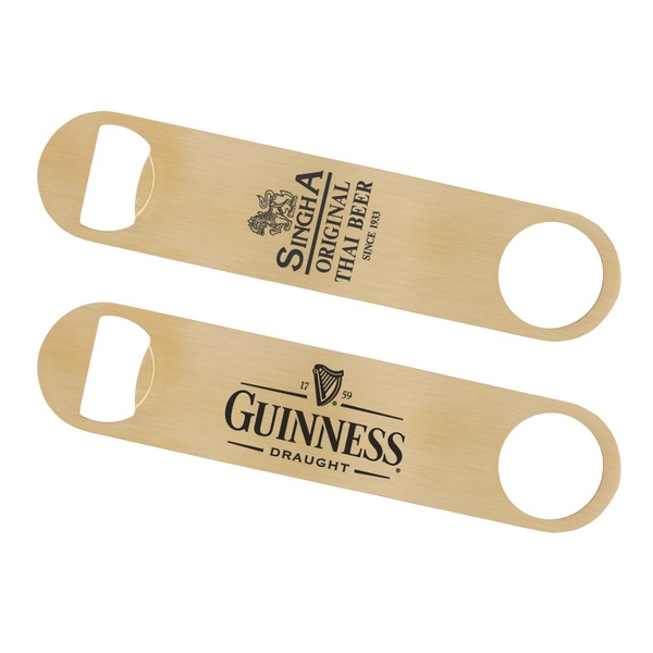 HST71128G Paddle Style GOLD Plated Steel Bottle Opener with custom imp